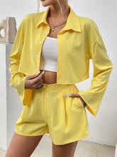 Women'S Single-Breasted Long Sleeve Shirt And Shorts Set